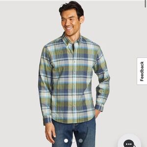 Eddie Bauer Men's Olive and Blue Plaid Shirt